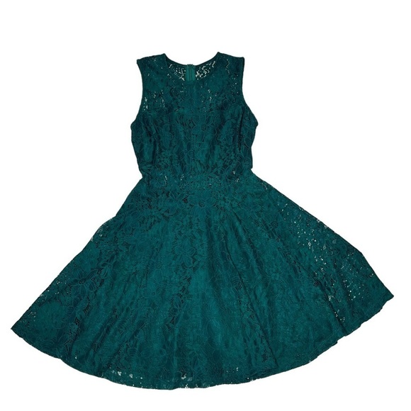 LULU'S Everleigh Forest Green Teal Lace Skater Mini Sleeveless Dress Size XS - Picture 13 of 16